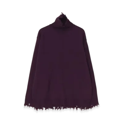 S'YTE 7G Bulky Wool Damage Turtle Pullover "Dark purple"