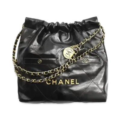 CHANEL 22 Small Handbag Shiny Crumpled Calfskin & Gold-Tone Metal "Black"