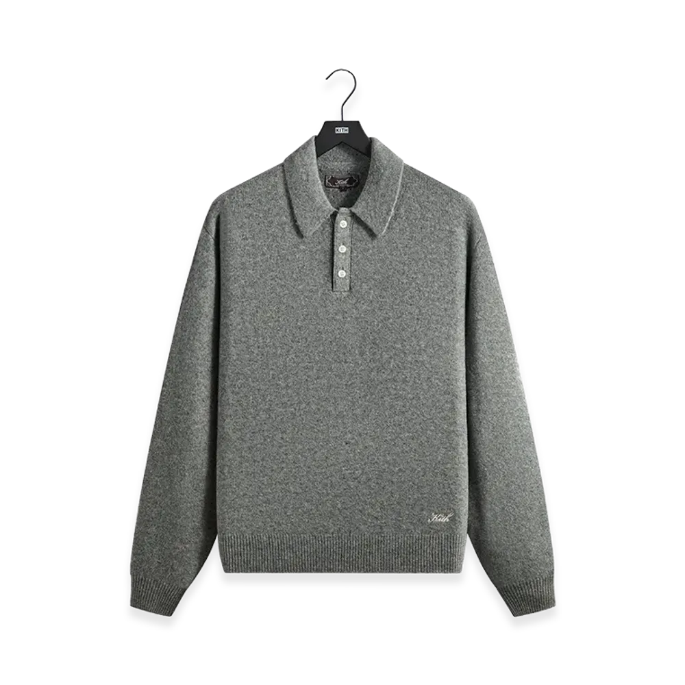 Kith Marled Harmon Rugby Pullover "Mid Heather Grey"