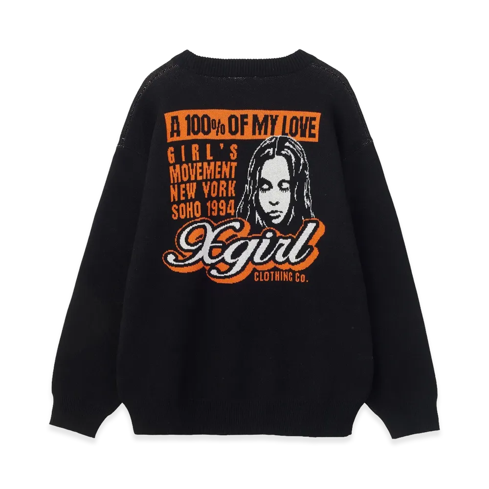 X-Girl Women's Face Back Jacquard Knit Top "Black"