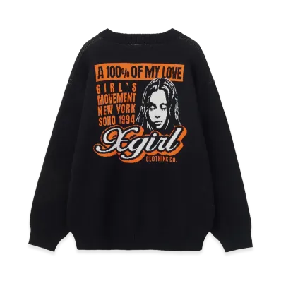 X-Girl Women's Face Back Jacquard Knit Top "Black"