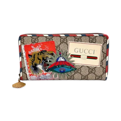 Gucci Courrier Zip Around GG Supreme Canvas Wallet "Beige"