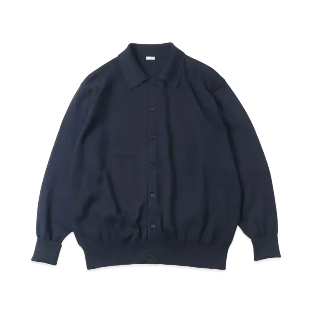 A.PRESSE Cotton Knit Polo Collar Cardigan "Navy"