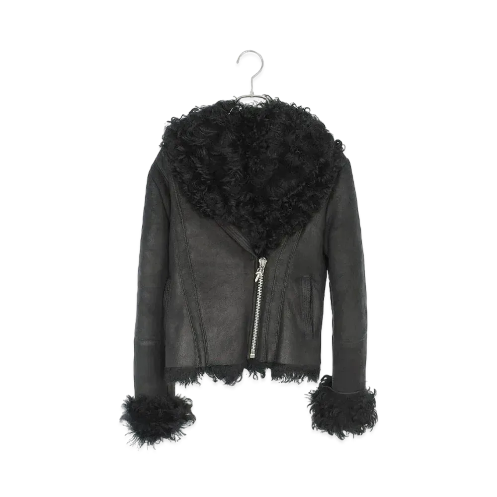 Chrome Hearts Dagger Zip Curly Mouton Riders Leather Jacket "Black"