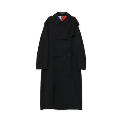Yohji Yamamoto Pour Homme W/GARBARDINE LINING ROKUMEIKAN PRINT TRENCH COAT "Black"