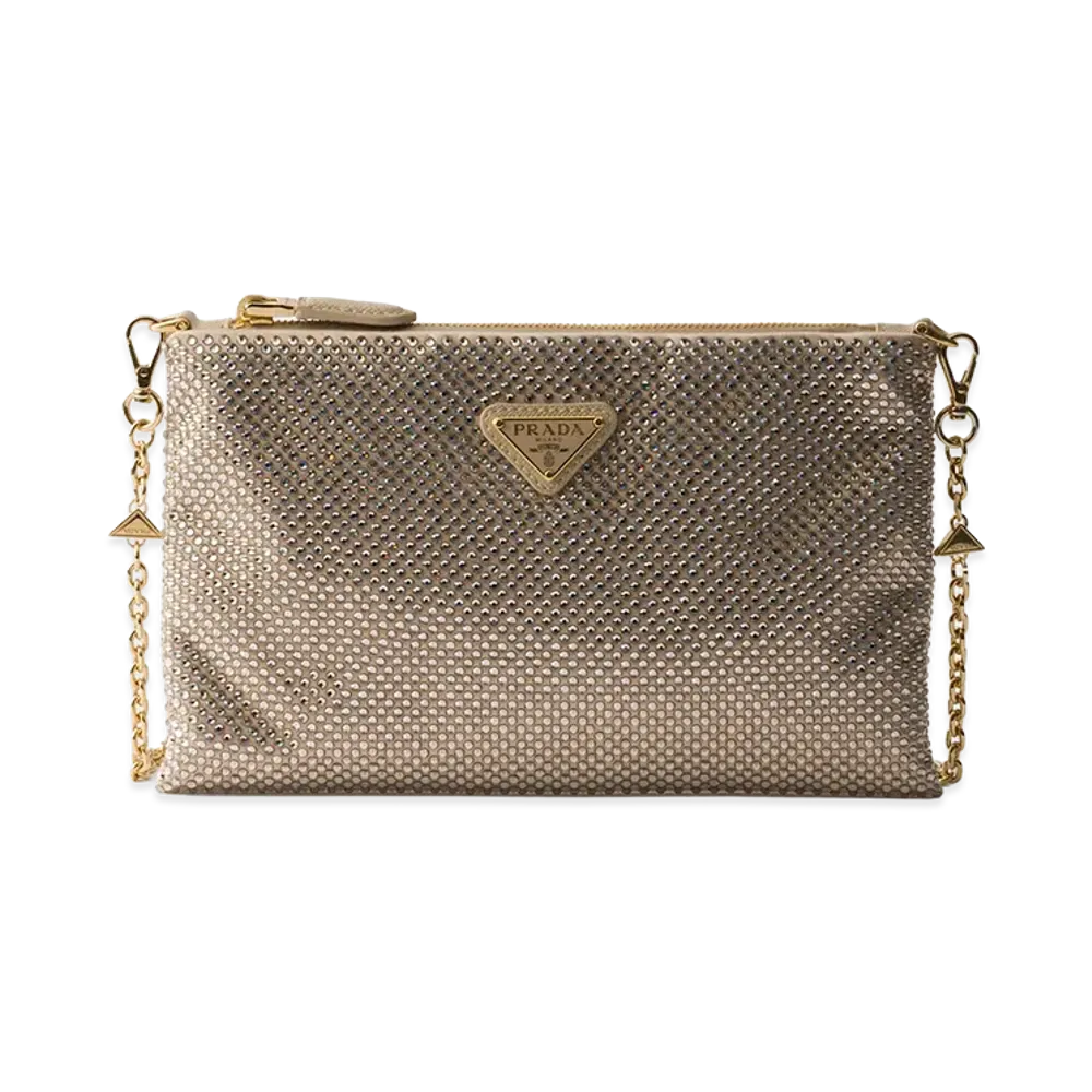 PRADA Mini Clutch with Crystals and Shoulder Strap "Sand Beige"
