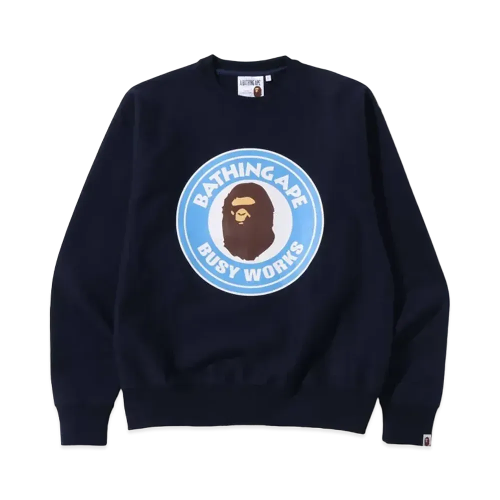 A BATHING APE CLASSIC BUSY WORKS RELAXED FIT CREWNECK "Navy"