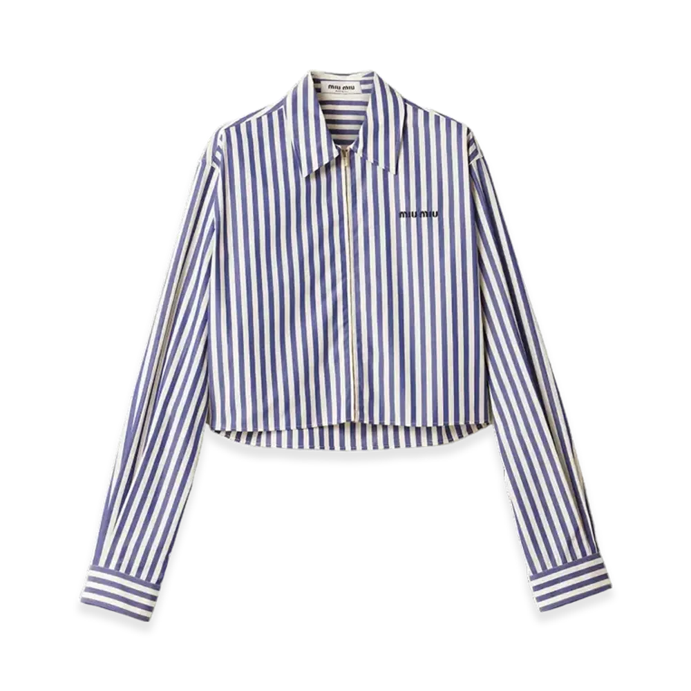 MIU MIU Women's Striped Poplin Shirt "Ivory/Blue"