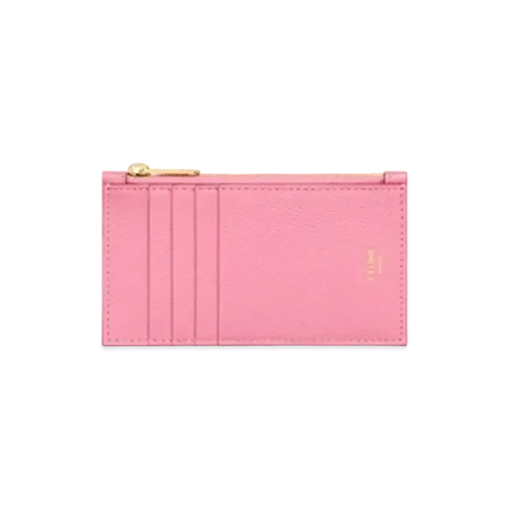 CELINE Zipped Compact Card Holder In Grained Calfskin "Flamingo"