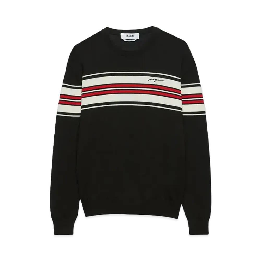 MSGM Blended Wool Sweater With Jacquard Stripes "Black"