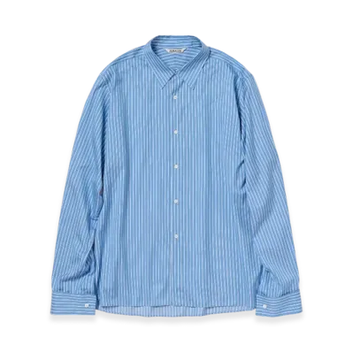 AURALEE Cotton Silk Stripe Double-Cuff Shirt "Blue"