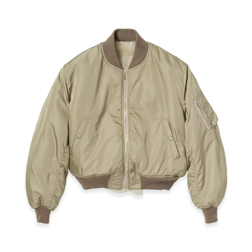 AURALEE Silk Twill Flight Blouson / Merino Mouton Lining "Light Khaki/Ivory Beige"