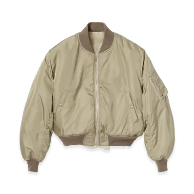 AURALEE Silk Twill Flight Blouson / Merino Mouton Lining "Light Khaki/Ivory Beige"