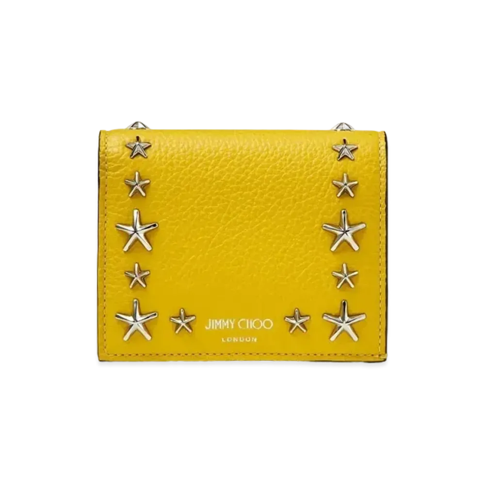 Jimmy Choo Hanne Soft Grainy Calf Leather Wallet With Star Studs "Silver/Sun"