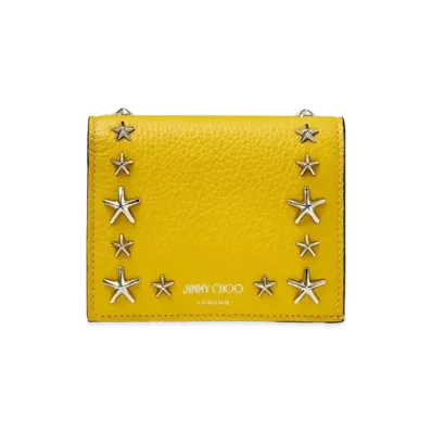 Jimmy Choo Hanne Soft Grainy Calf Leather Wallet With Star Studs "Silver/Sun"
