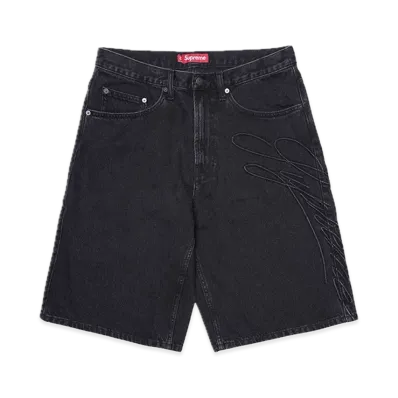 Supreme Script Baggy Denim Short "Washed Black"