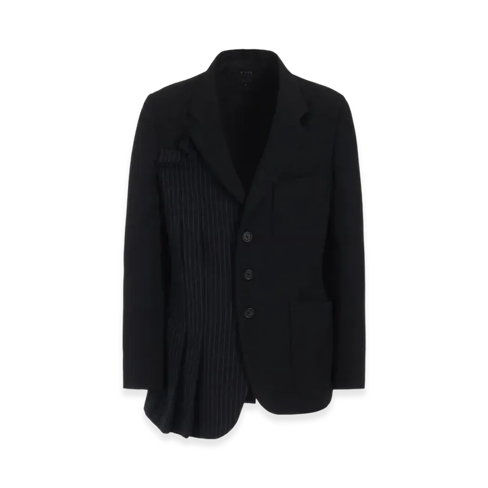 S'YTE Washer Wool Gabardine Asymmetrical Pleated Jacket "Black"