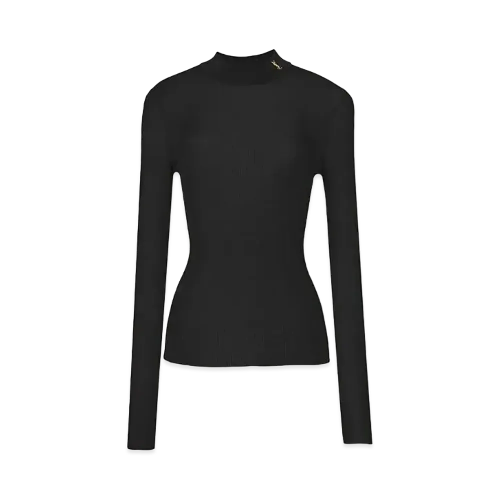 Saint Laurent Women's Ribbed Sweater Cassandre in Silk "Black"
