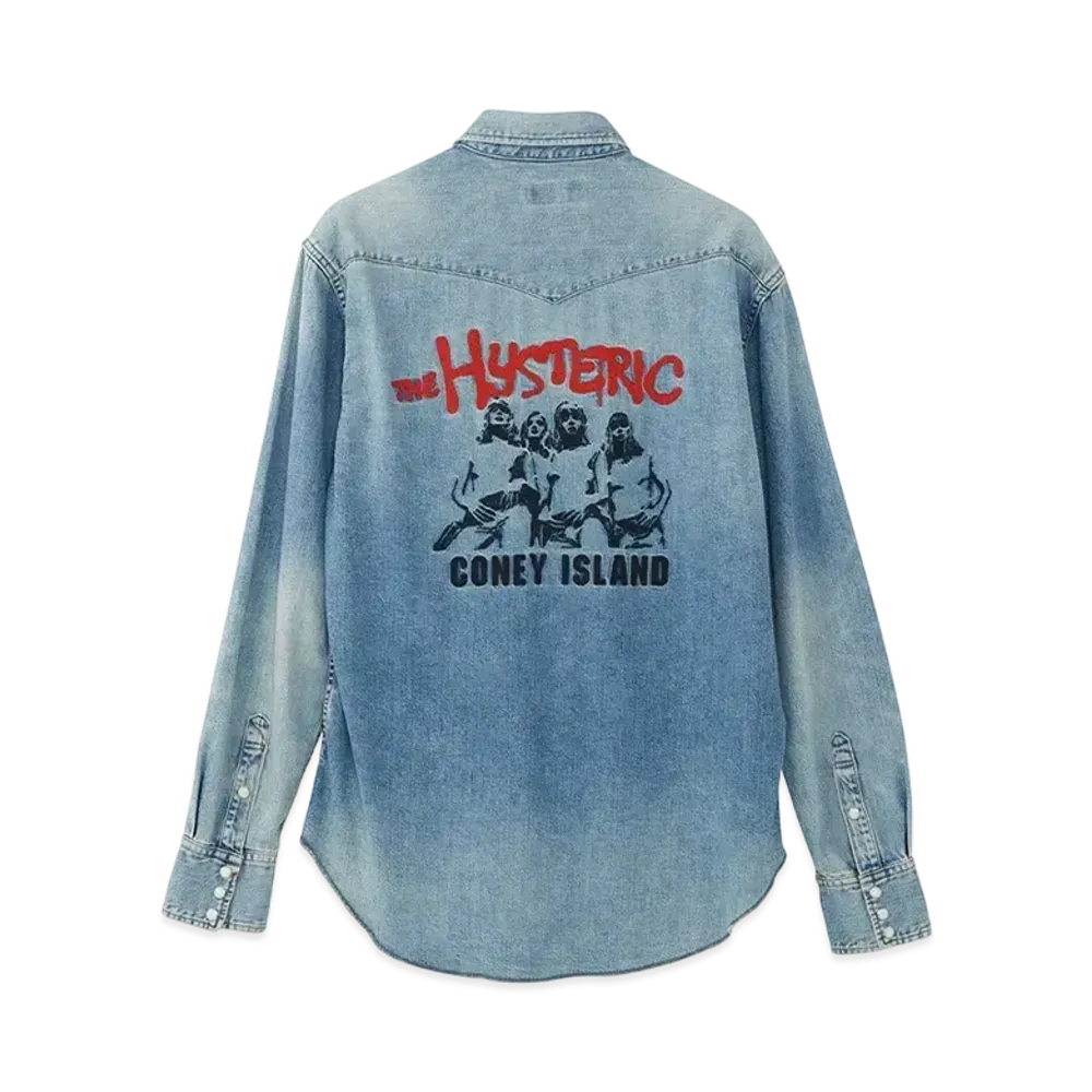 HYSTERIC GLAMOUR Coney Island Embroidery Western Denim Shirt "Light Indigo Blue"