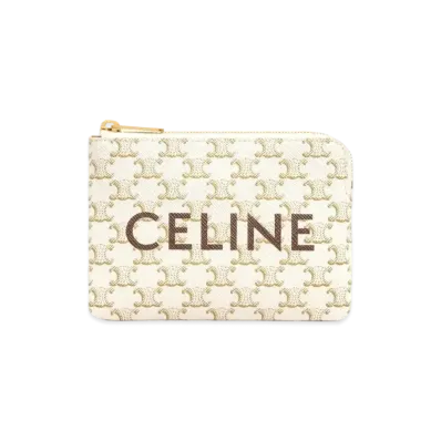 CELINE Coin and Card Pouch In Triomphe Canvas "White"