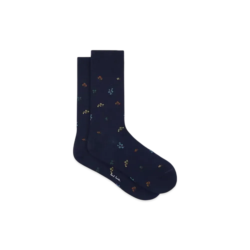 Paul Smith Drawn Floral Socks "Navy"