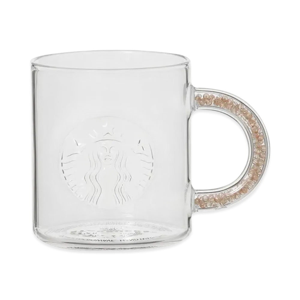 STARBUCKS Gift Boxed Beads Handle Heat-Resistant Glass Mug 355ml "Clear"