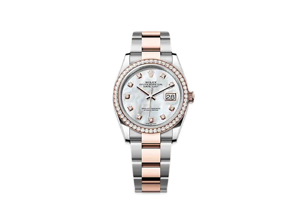 ROLEX Datejust 36mm Oystersteel & Everose Gold Diamond 126281RBR "White Mother-of-Pearl"