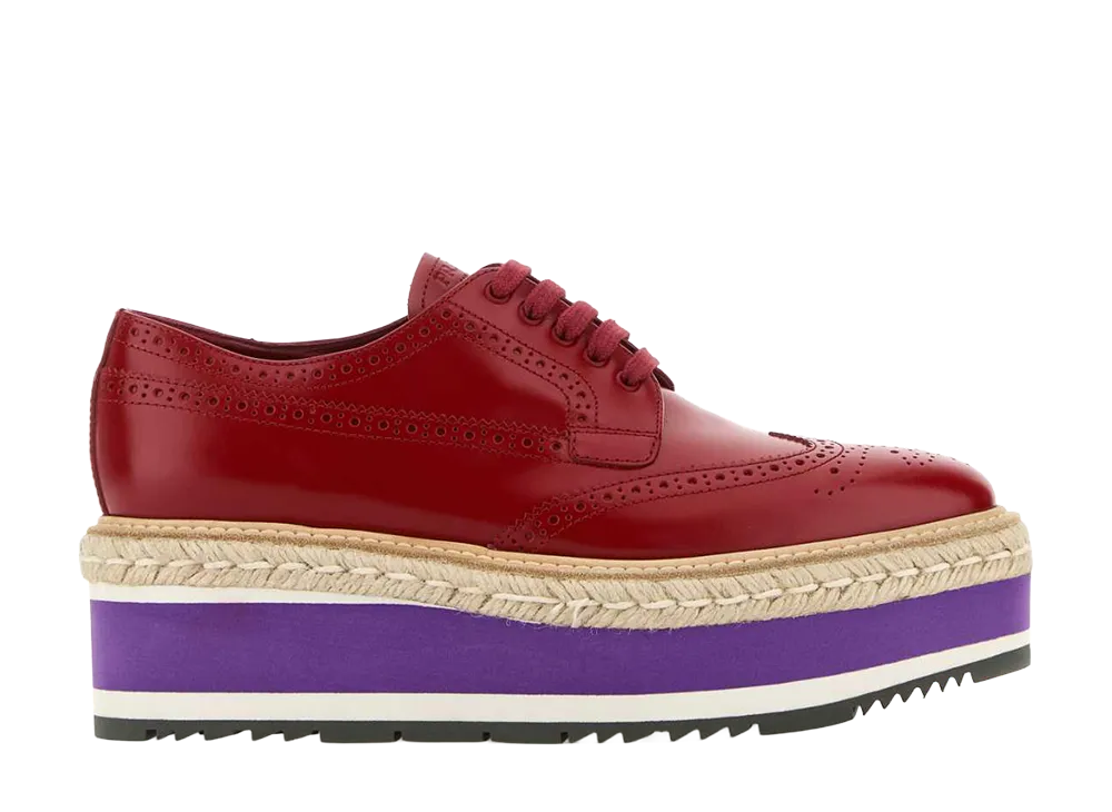 PRADA Women's Leather Lace-Up Shoes "Red"