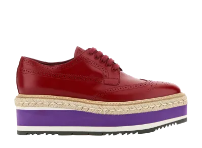 PRADA Women's Leather Lace-Up Shoes "Red"