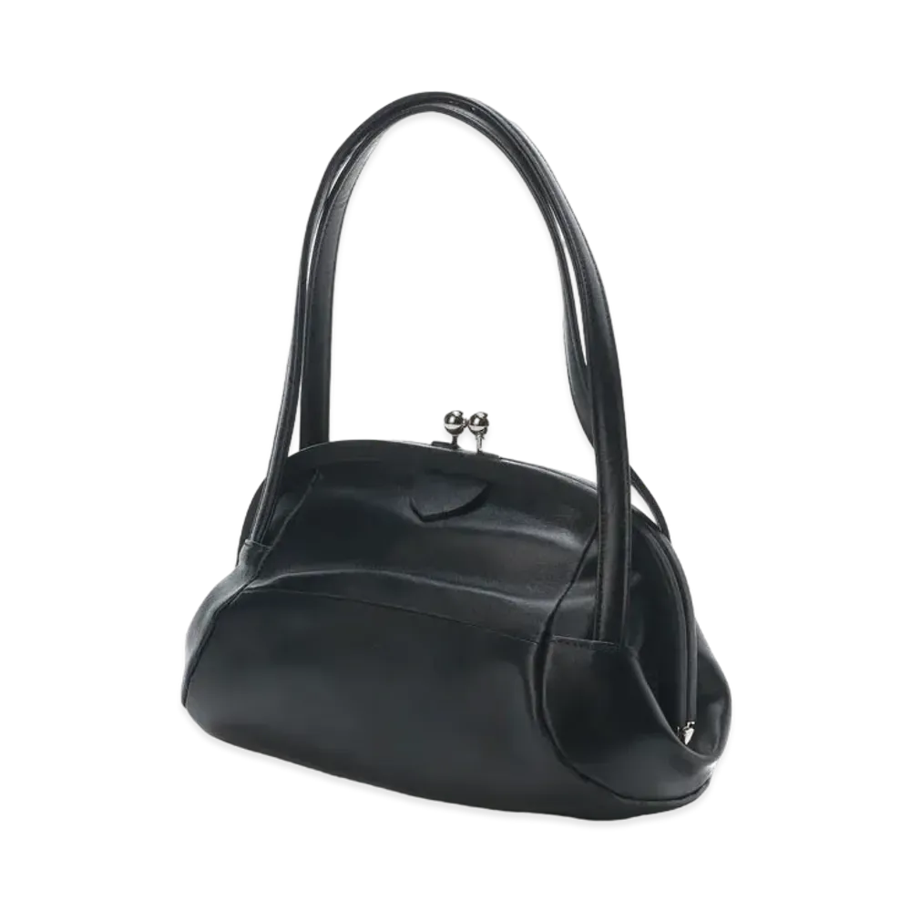 Yohji Yamamoto Y's SEMI GLOSS LEATHER RUGBY DESIGNED CLASP BAG "Black"