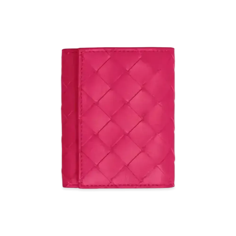Bottega Veneta Intrecciato Lambskin Calfskin TriFold Mini Wallet "Cranberry"