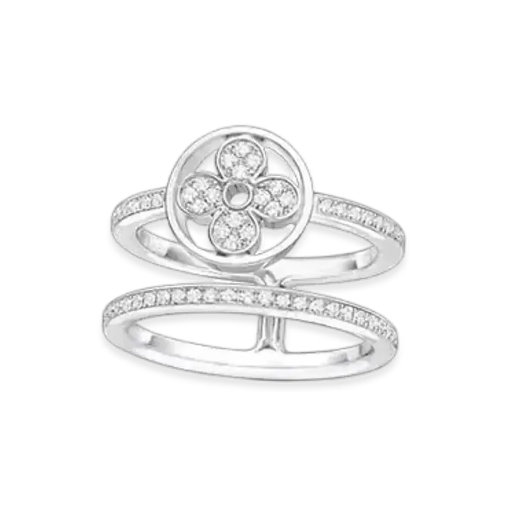 Louis Vuitton Idylle Blossom Two-Row Ring, White Gold and Diamonds