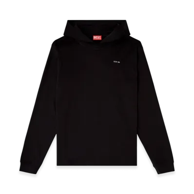 Diesel T-Bill-Ls-Hood-Met Hooded Long Sleeve T-Shirt "Black"