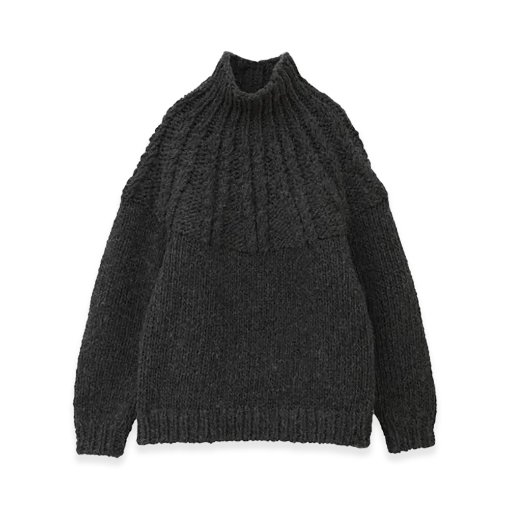 CLANE Women's Chunky Cable Hand Knit Tops "Grey"