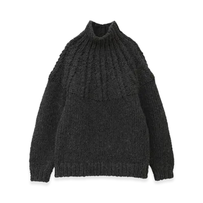 CLANE Women's Chunky Cable Hand Knit Tops "Grey"