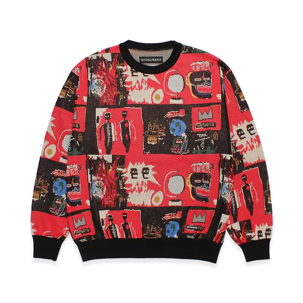 WACKO MARIA x Jean Michel Basquiat Jacquard Knit Sweater "Red"