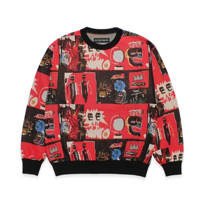 WACKO MARIA x Jean Michel Basquiat Jacquard Knit Sweater "Red"