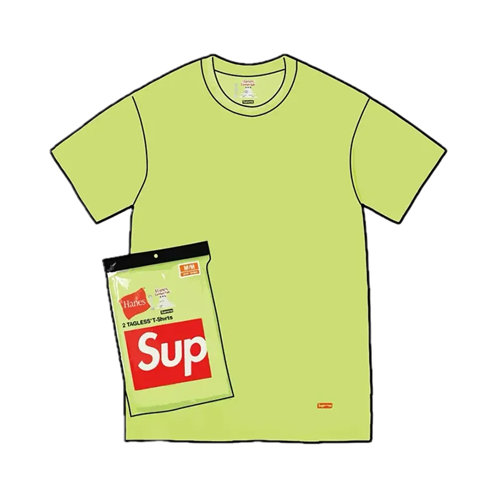 Supreme x Hanes Tagless Tees (2 Pack) "Fluorescent Yellow"