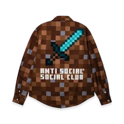 ANTI SOCIAL SOCIAL CLUB x Minecraft Pixel Plaid Embroidered Flannel "Brown"