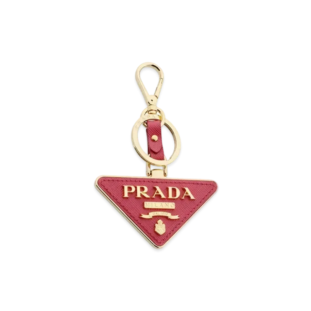 PRADA Triangle Saffiano Key Ring "Peonia"