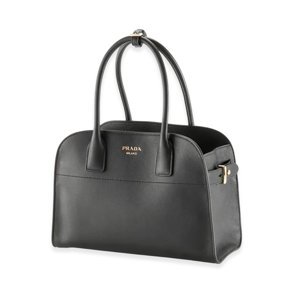 PRADA Soft Grain Medium Leather Tote "Black"