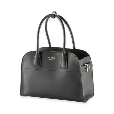 PRADA Soft Grain Medium Leather Tote "Black"