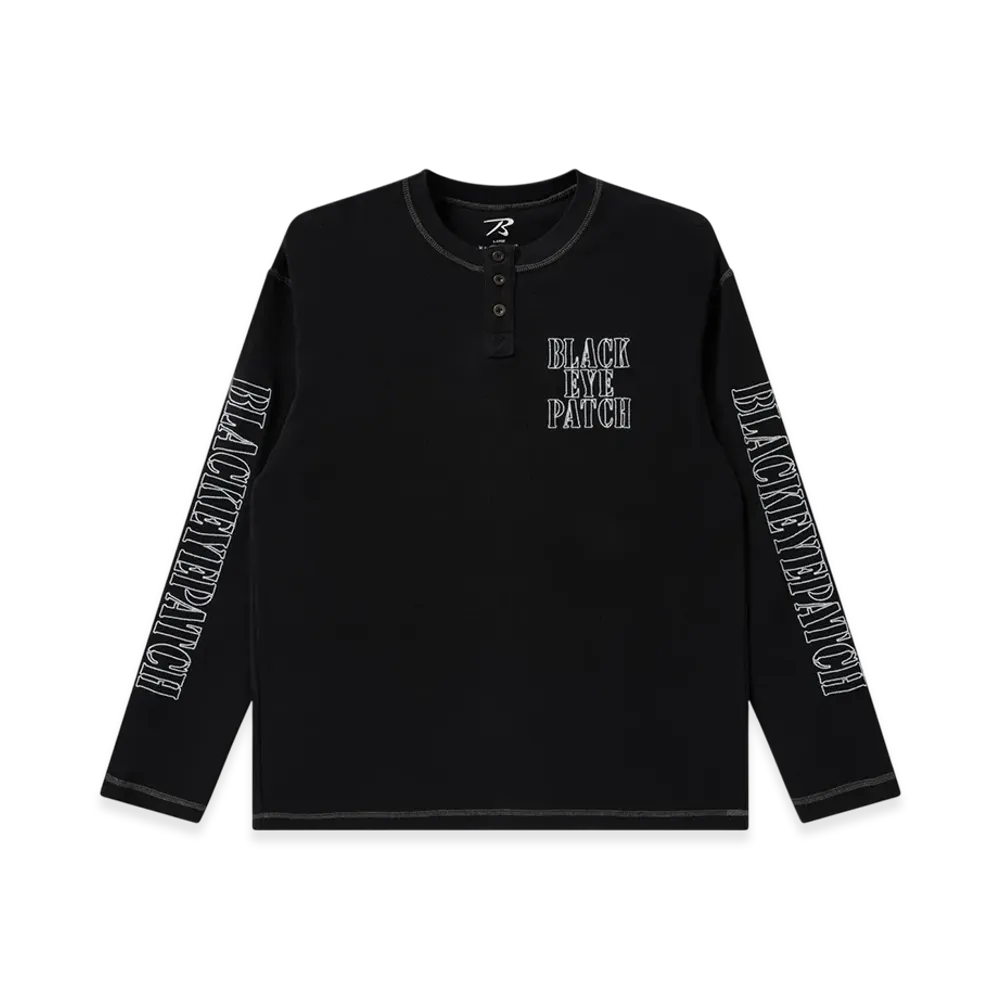 BlackEyePatch Stencil Logo Henley Neck L/S Tee "Black"