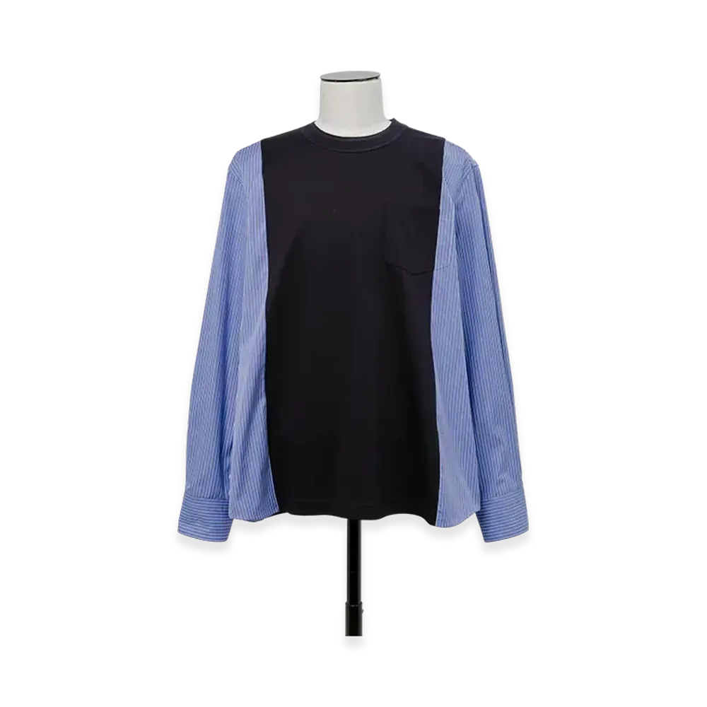 sacai Poplin x Cotton Jersey L/S T-Shirt "Navy/Blue Stripe"