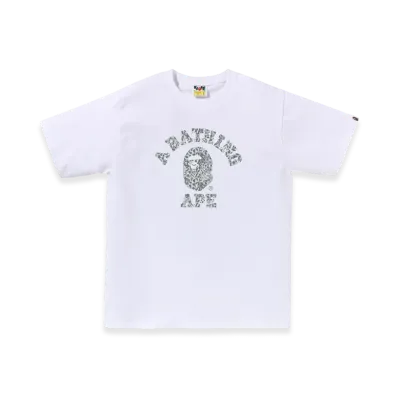 A BATHING APE Wild Leopard Pattern College Tee "White Grey"