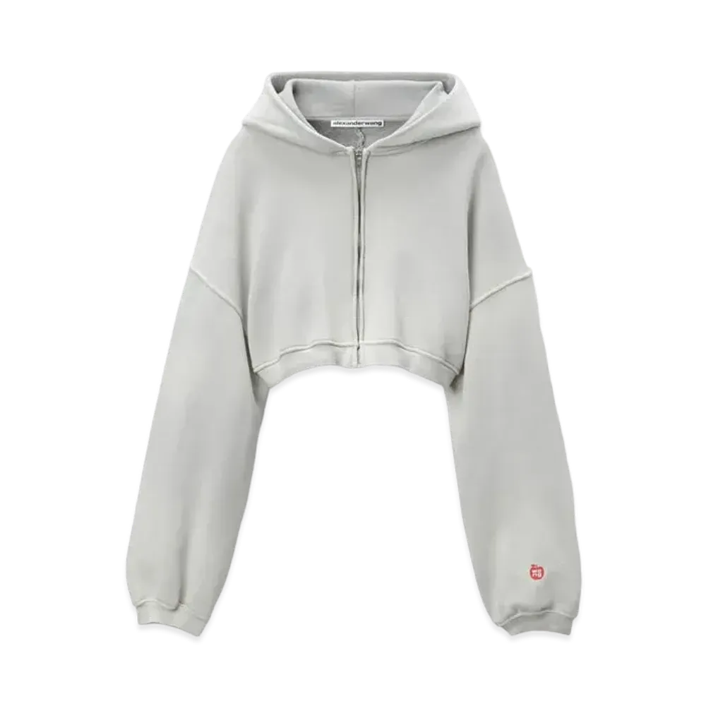 Alexander Wang Classic Terry Crop Zip-Up Parka "Washed Smoke White"