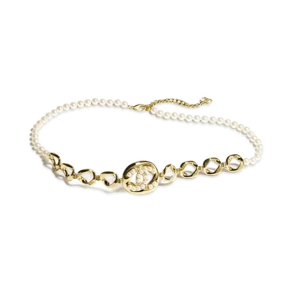 CHANEL Chain Belt Metal, Glass Pearls & Strass "Gold/Pearly White/Crystal"