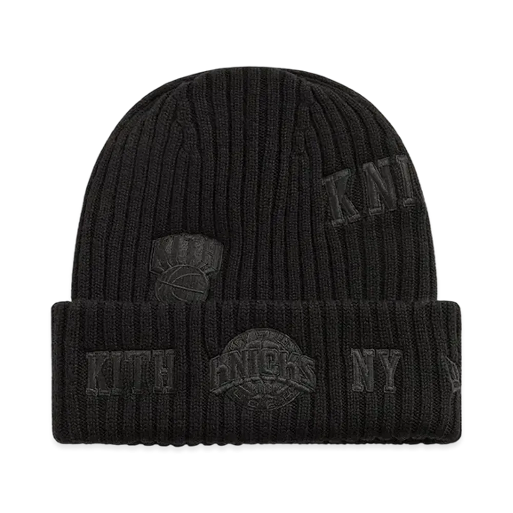 Kith x New Era for the New York Knicks All Over Patches Knit Beanie "Black"