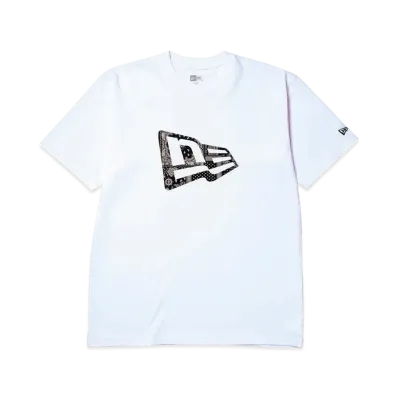 NEW ERA Short Sleeve Cotton T-Shirt Floral Paisley Flag Logo Regular Fit "White"