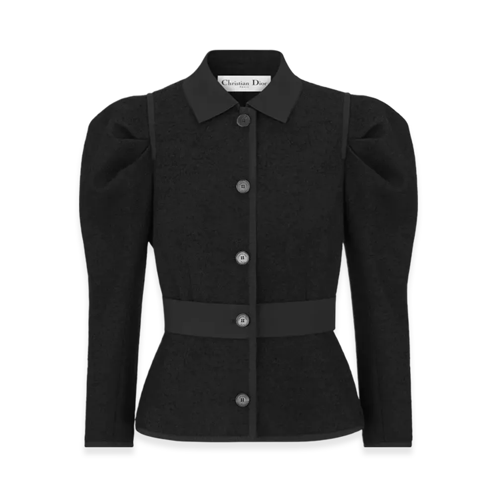 Dior Women's Virgin Wool and Cotton Boucle Fitted Jacket "Black"